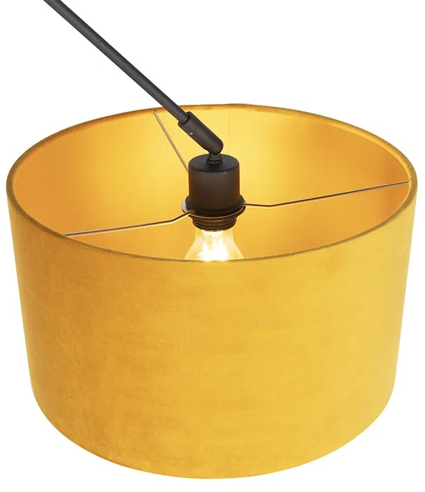 Hanglamp zwart met velours kap oker met goud 35 cm - Blitz