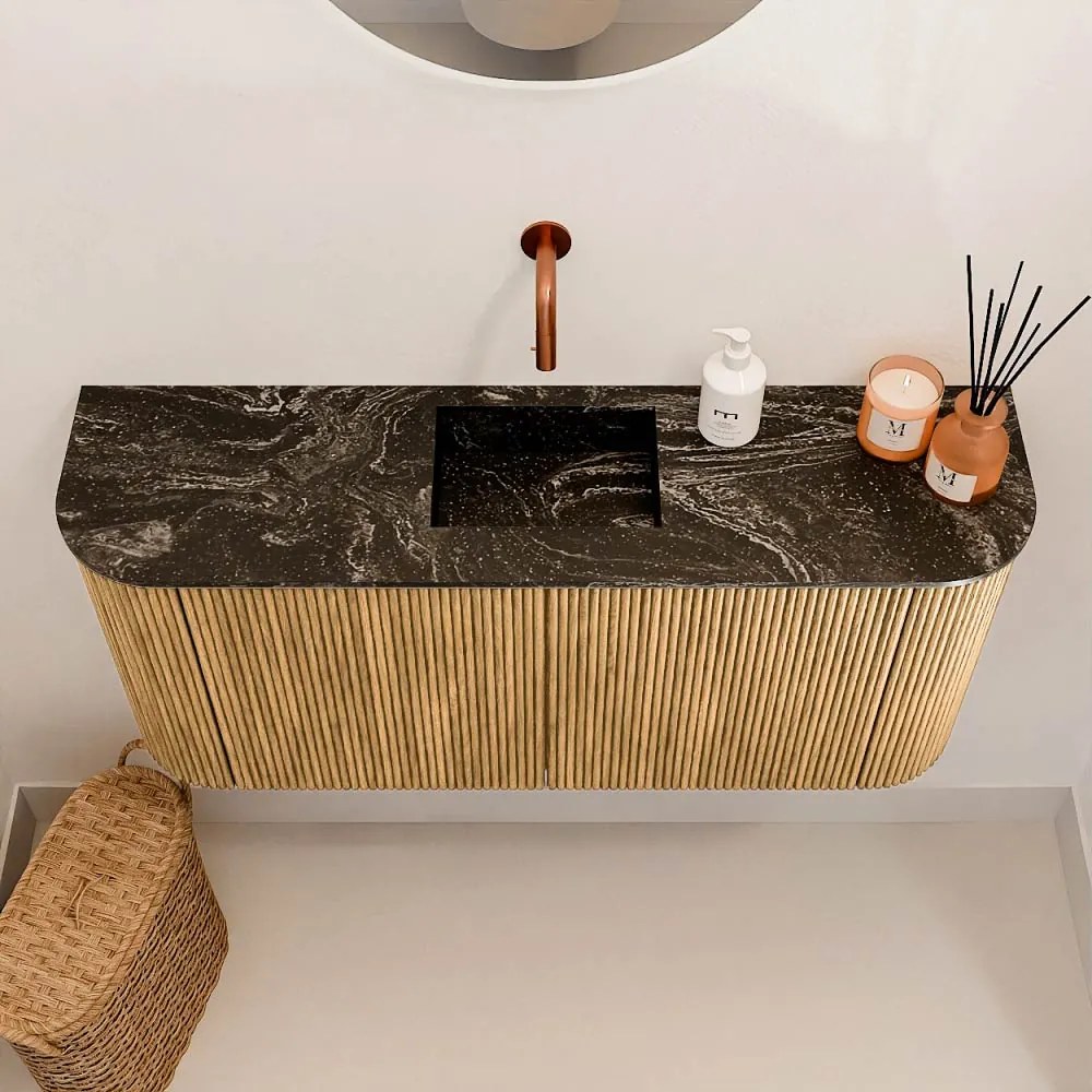 Mondiaz Joya DLux 95cm toiletmeubel ronding links/rechts oak met wastafel faye midden zonder kraangat lava