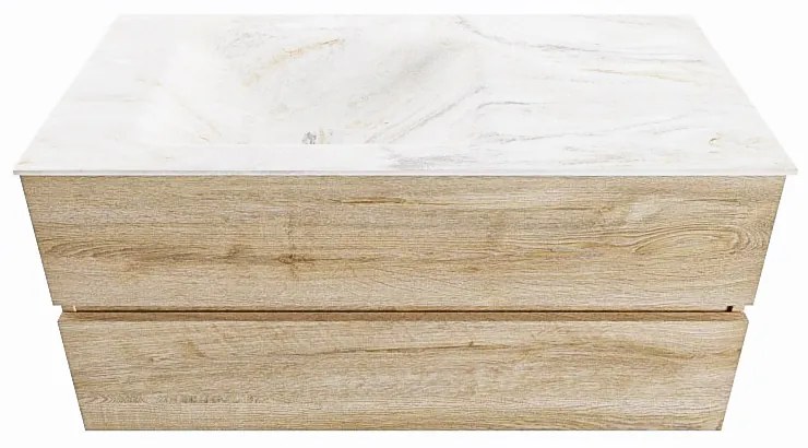 Mondiaz Vica DLux badmeubel 100cm washed oak 2 lades met wastafel ostra links 1 kraangat