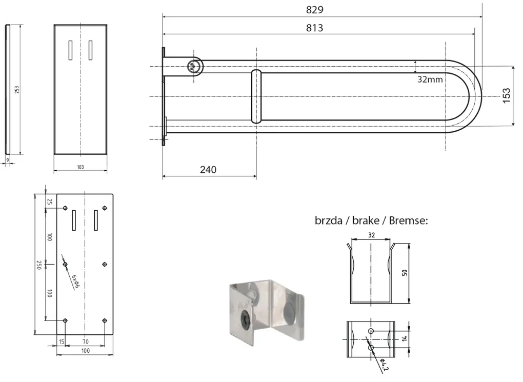 Sapho Handicap toiletbeugel 80cm zwart