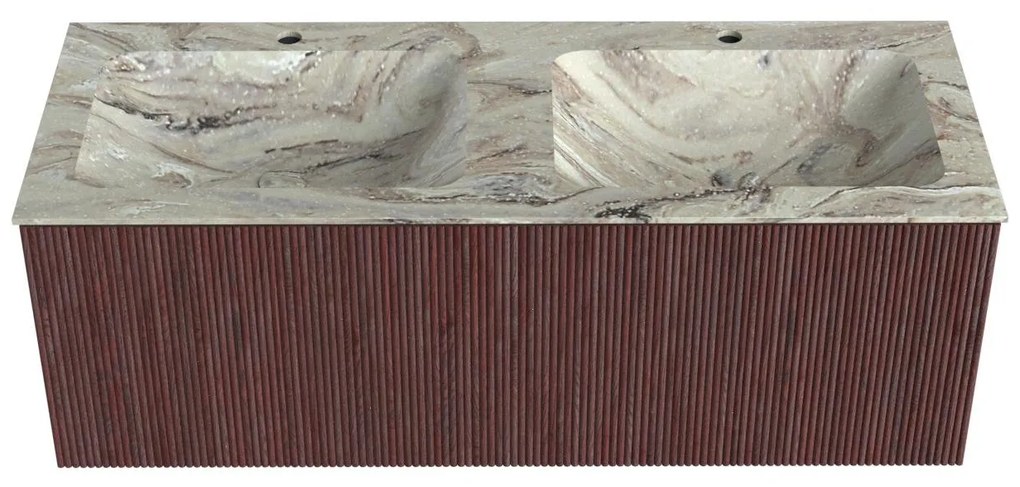 Mondiaz Kurve-dlux 120cm badmeubel ruby met 1 lade en wastafel leaf dubbel 2 kraangaten glace