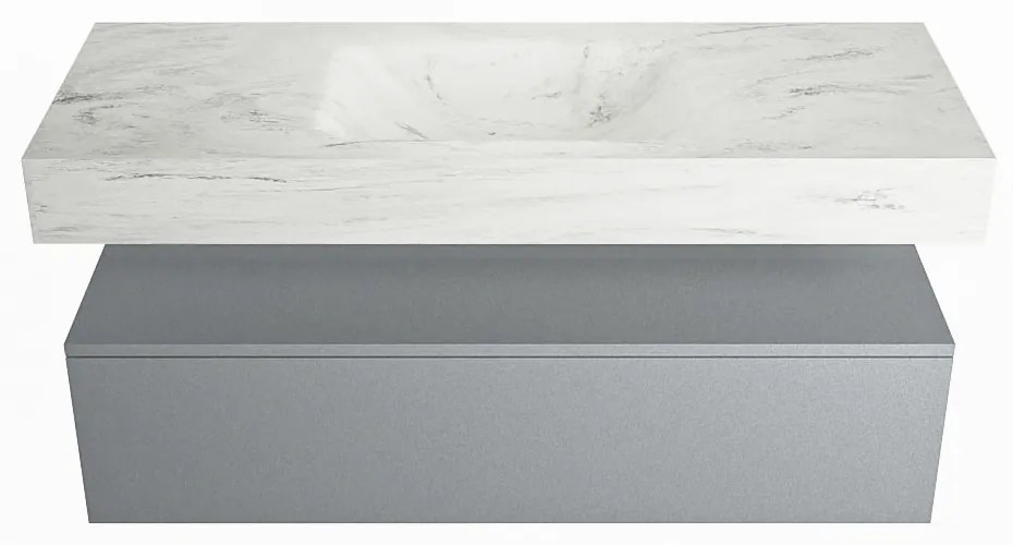 Mondiaz Alan DLux badmeubel 120cm plata 1 lade met wastafel opalo midden zonder kraangat