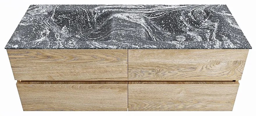 Mondiaz Vica DLux badmeubel 130cm washed oak 4 lades met wastafel lava dubbel zonder kraangat