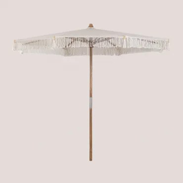 Tongariki Parasol Van Teakhout En Katoen Ø320 Cm & Wit Macramé - Sklum