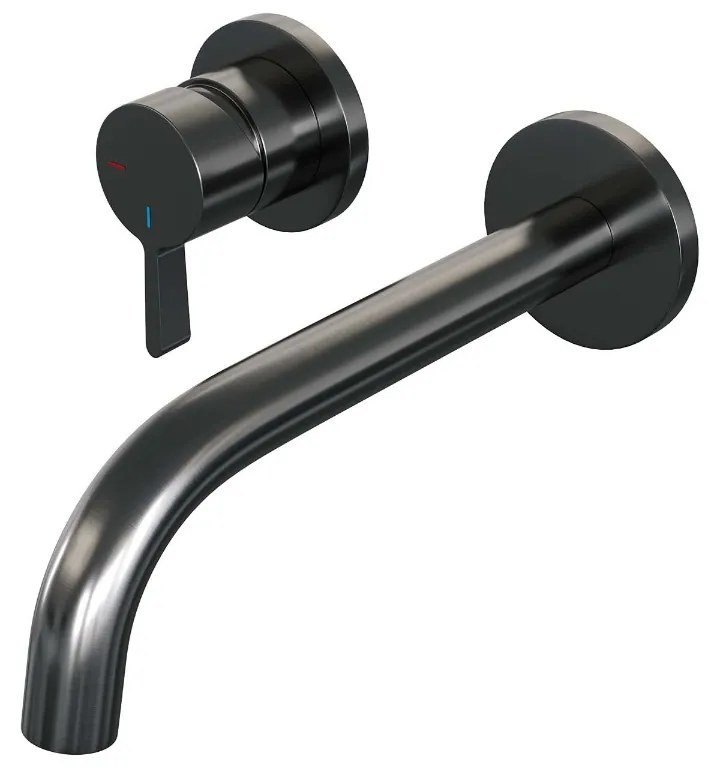 Brauer Gunmetal Edition ColdStart wastafelkraan inbouw gebogen uitloop en rozetten model E2 gunmetal geborsteld PVD