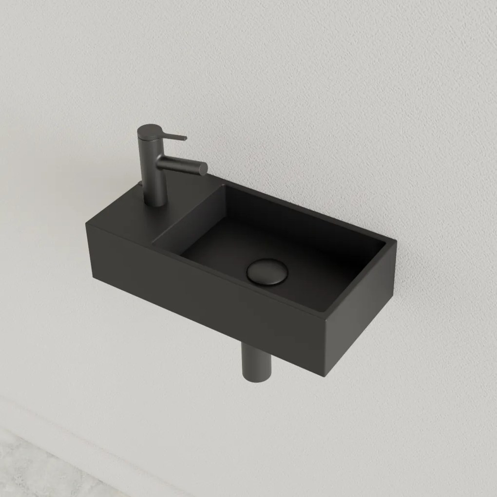 Sanigoods Nano fontein links zwart mat met kraangat 36x18cm
