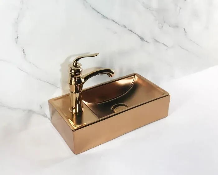 MD Interior Blessed toiletmeubel zwart mangohout rechts met fontein mat rosé goud links