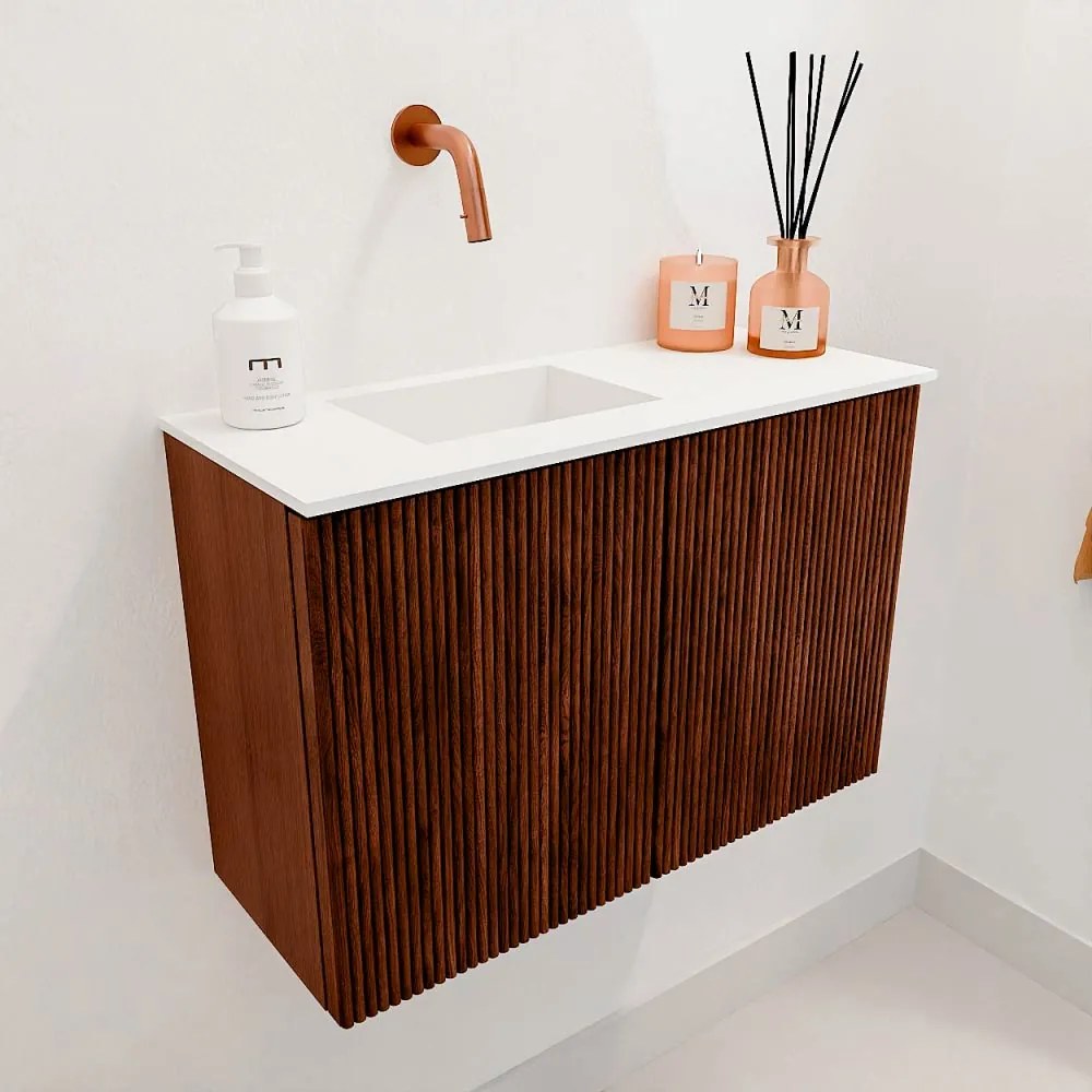Mondiaz Joya 60cm toiletmeubel ruby met wastafel faye links zonder kraangat talc
