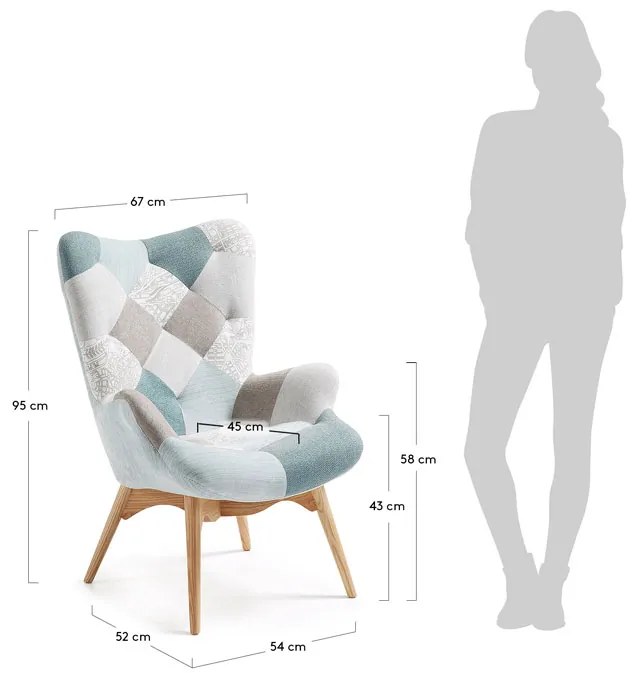 Kave Home Kody Patchwork Blauwe Fauteuil