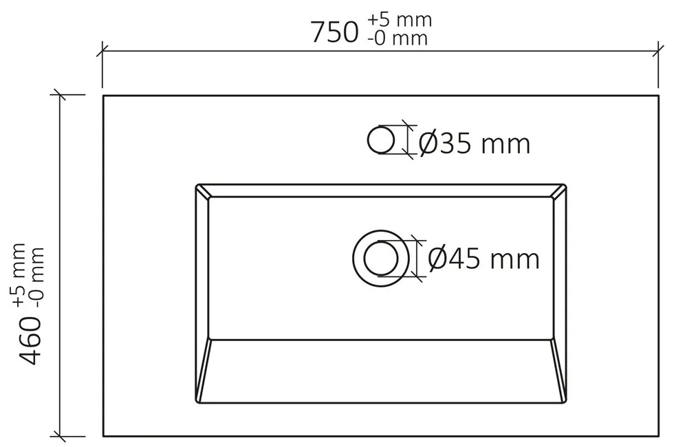 Differnz Industrial wastafel 75cm kunstmarmer