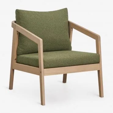 Kaela Acaciahouten Fauteuil Lichte Acaciekleur & Bouclé Saliegroen - Sklum