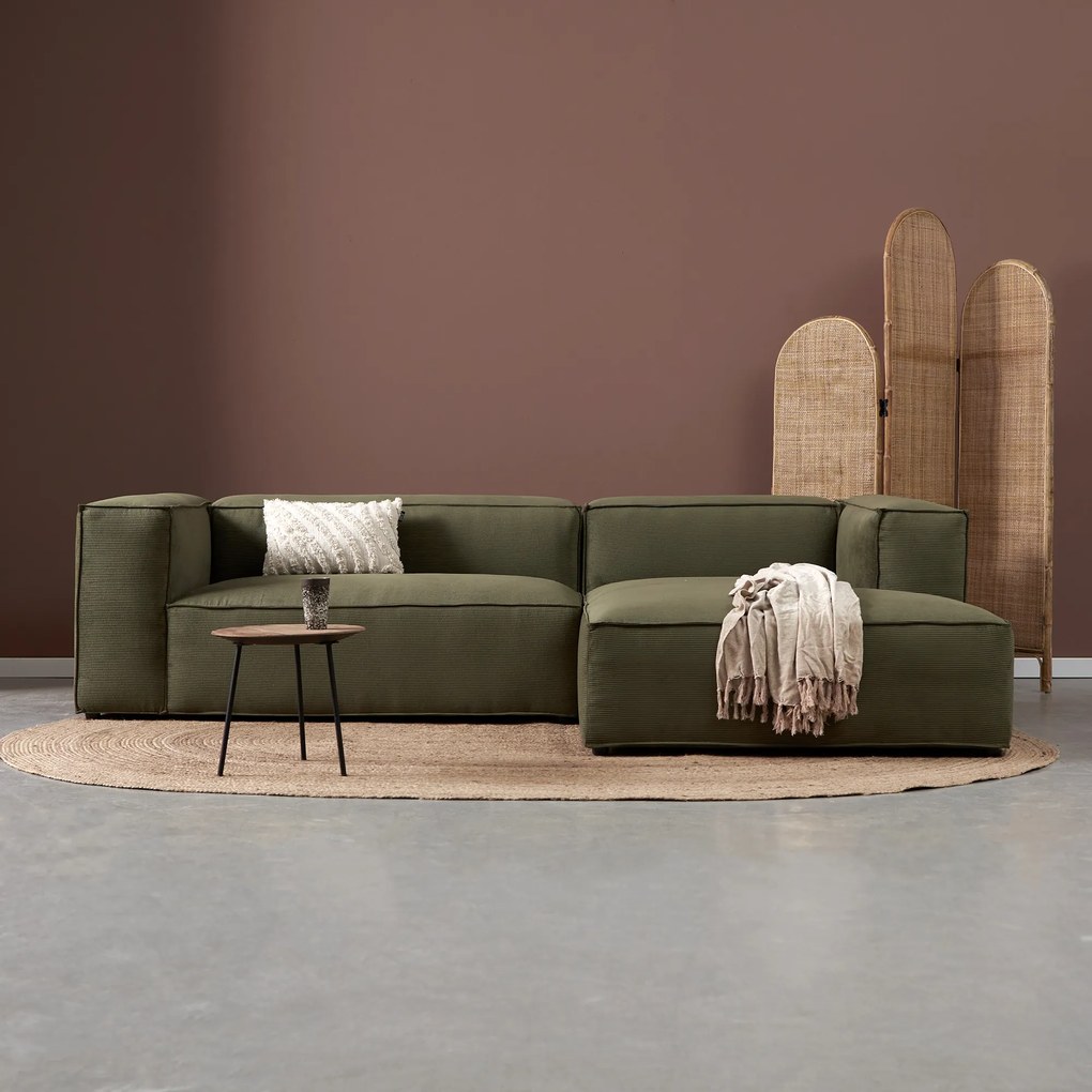 Groen Rib Bank Met Chaise Longue Rechts