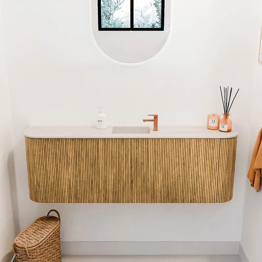 Mondiaz Joya DLux 125cm toiletmeubel ronding links/rechts oak met wastafel faye midden 1 kraangat meli