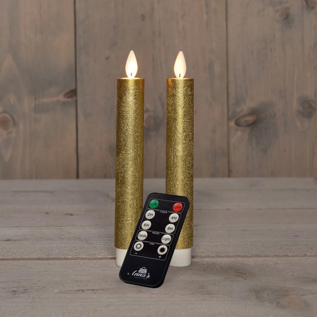 Anna's Collection - Led dinerkaars - goud - H 18cm - set van 2 stuks - met afstandsbediening
