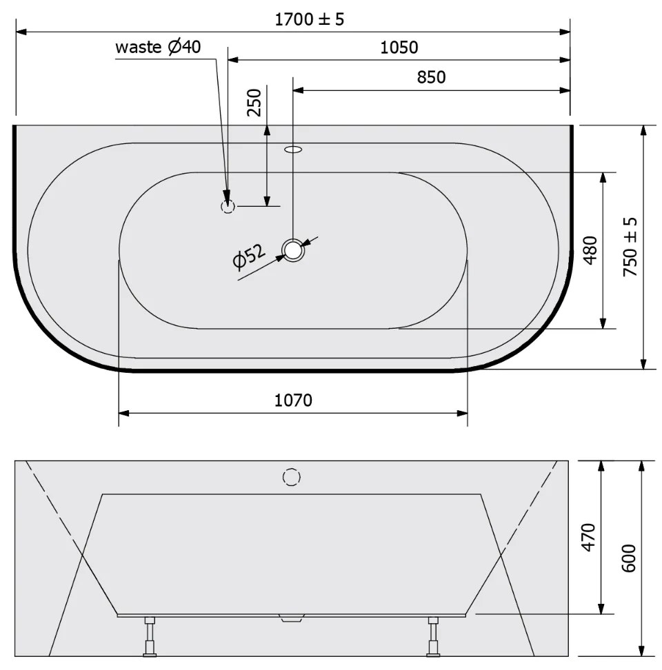 Polysan Monolith ligbad 170x75x60cm wit