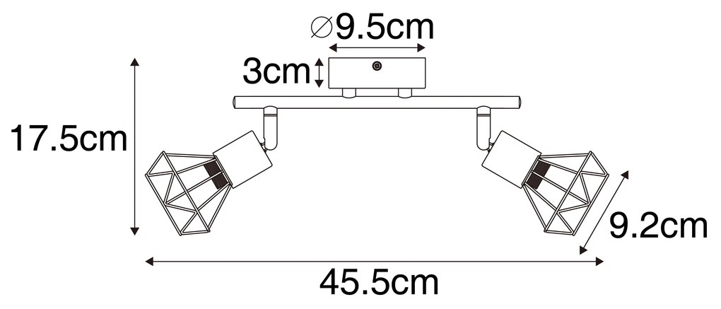 Spot zwart met hout draai- en kantelbaar 2-lichts - Mosh