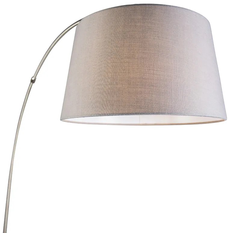 Moderne booglamp staal met grijze stoffen kap - Arc Basic