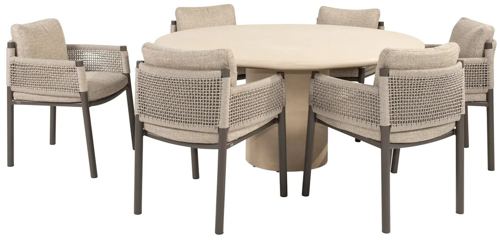 4 Seasons Outdoor Savanne tuinset terre met Hampton tafel Ø 160 cm Tuinset bruin weerbestendig