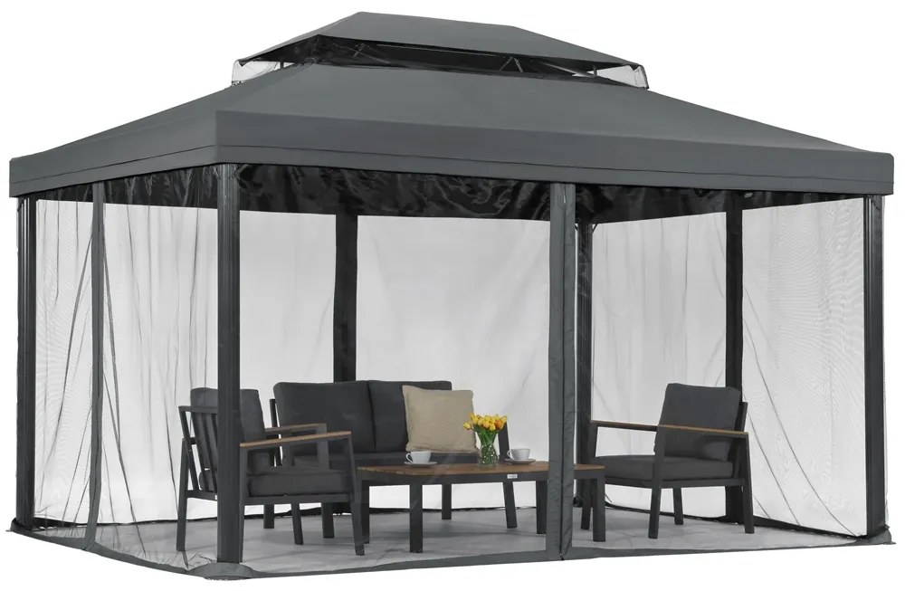 Antraciet tuinpaviljoen met klamboe Valencia 3x4 m Tuinpunt