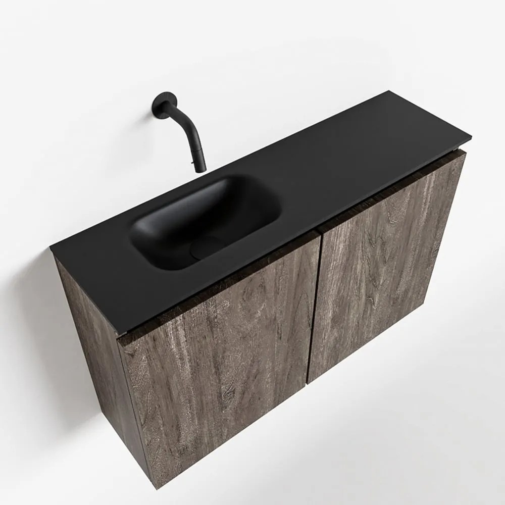 Mondiaz Ture 80cm toiletmeubel dark brown met wastafel urban links geen kraangat