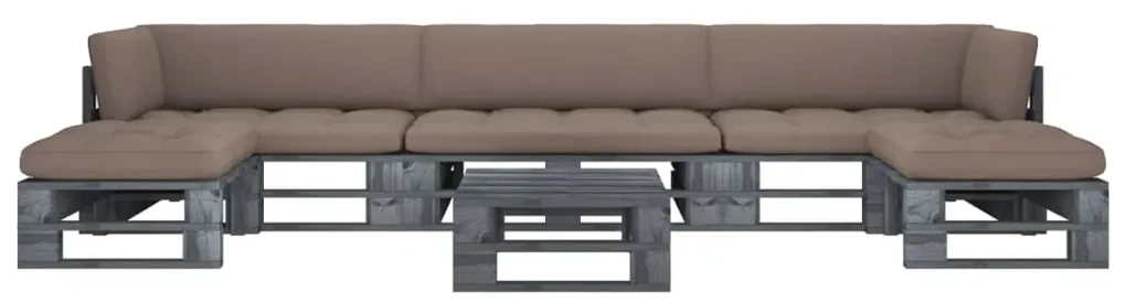 vidaXL 6-delige Loungeset pallet met kussens grijs geïmpregneerd hout