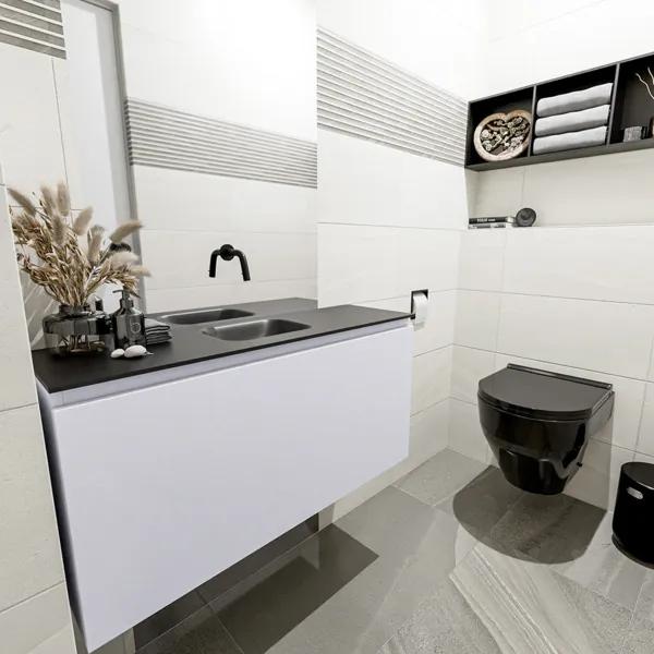 MONDIAZ OLAN Toiletmeubel 100x30x40cm met 0 kraangaten 1 lades cale mat Wastafel Lex midden Solid Surface Zwart FK75343003