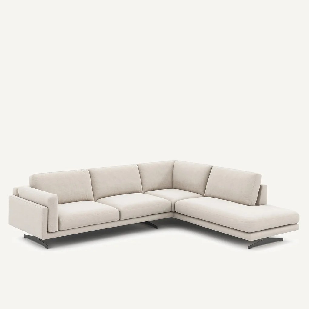 Hoekbank met longchair in gemêleerd canvas, CÉSAR