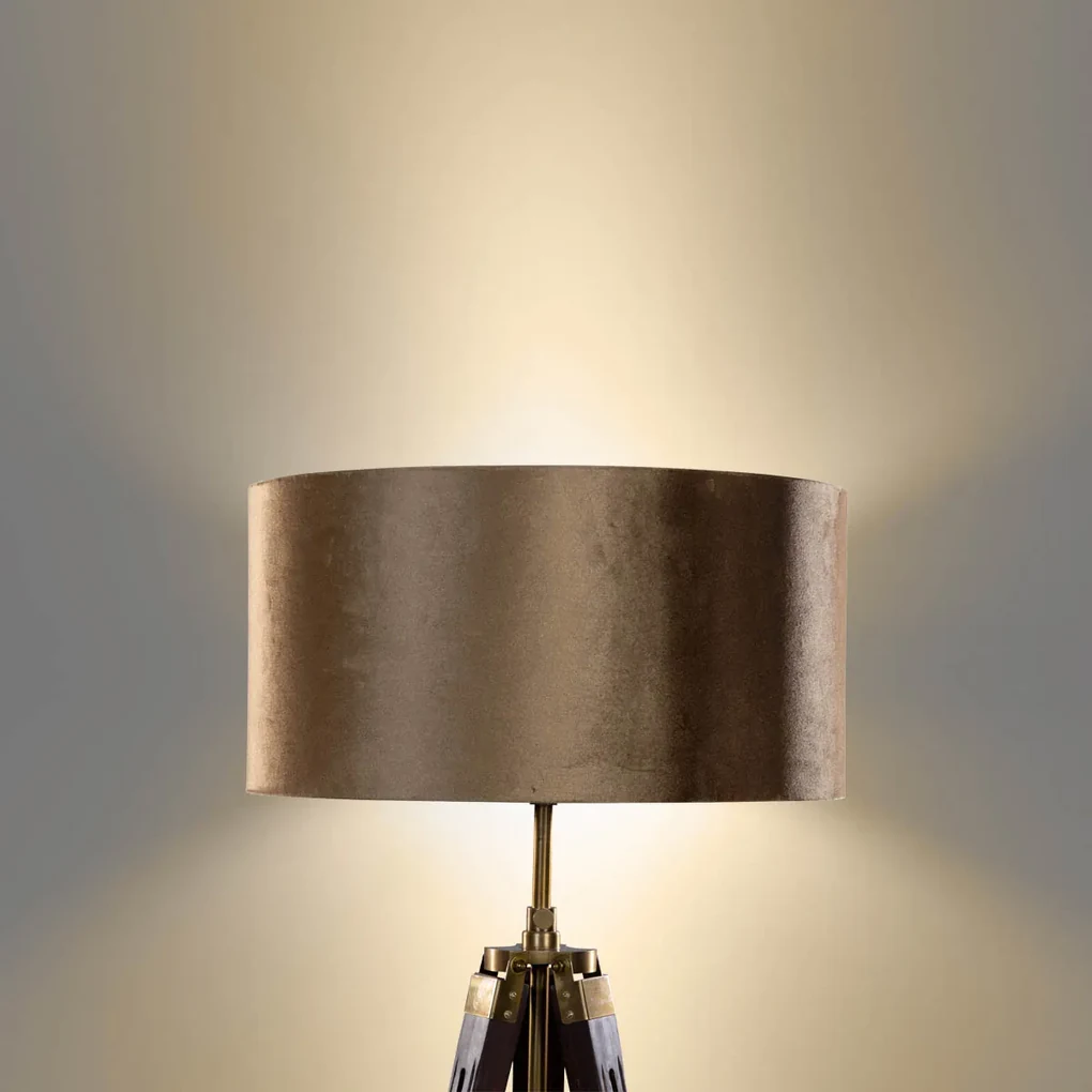 Vloerlamp messing tripod met velours kap brons 50cm - Cortin Klassiek / Antiek, Landelijk E27 rond Binnenverlichting Lamp