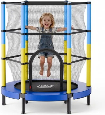 VEVOR minitrampoline voor kinderen met een draagvermogen van 60 kg, een veiligheidsnet van 140 cm, geschikt voor binnen en buiten, ideaal kerst- of verjaardagscadeau voor meisjes en jongens, blauw/geel