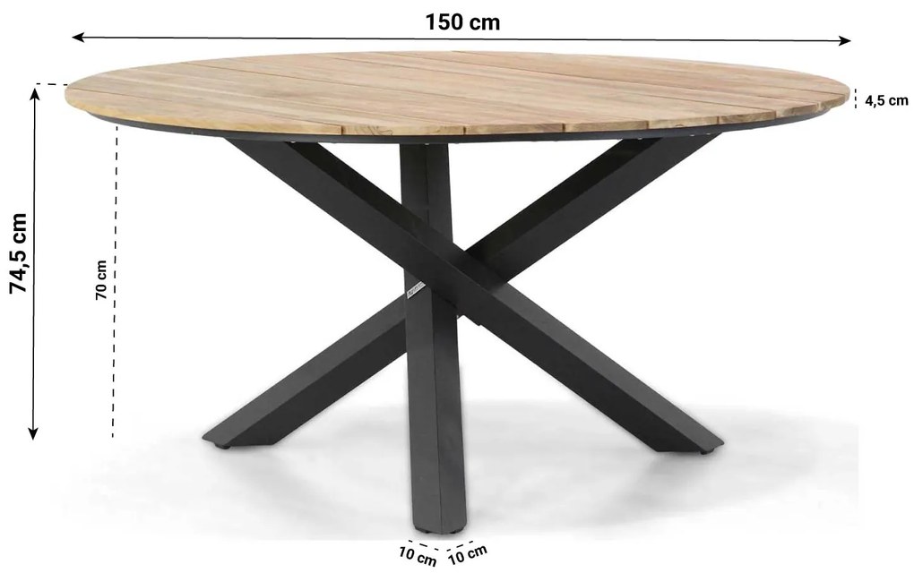 Dining Tuintafel rond 150 cm Aluminium/teak Grijs Fabriano