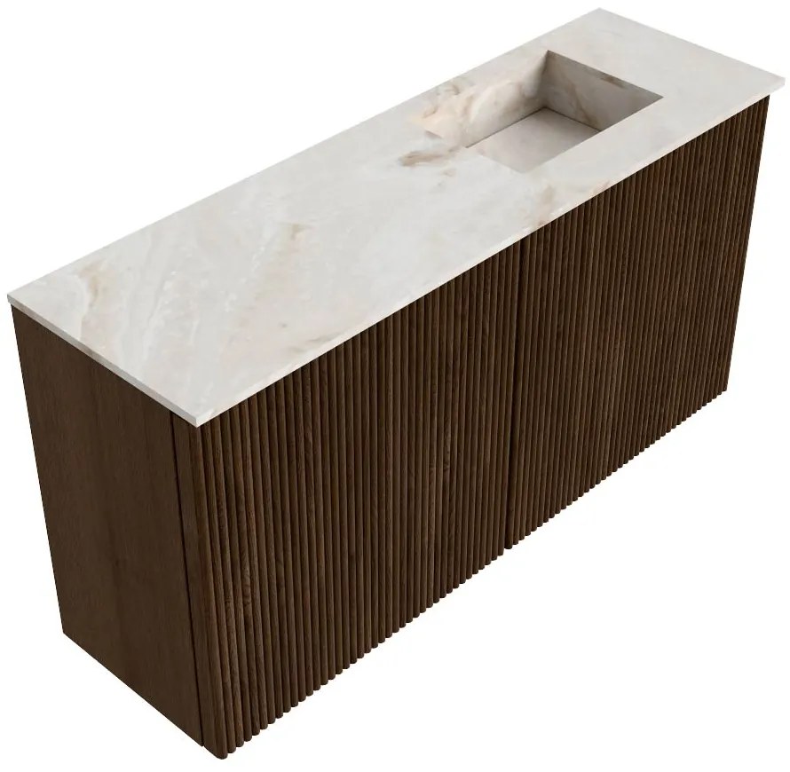 Mondiaz Joya DLux 80cm toiletmeubel walnut met wastafel faye rechts zonder kraangat frappe