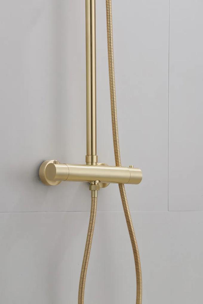 Saniclear Brass opbouw regendouche geborsteld messing / mat goud 20cm hoofddouche staaf handdouche