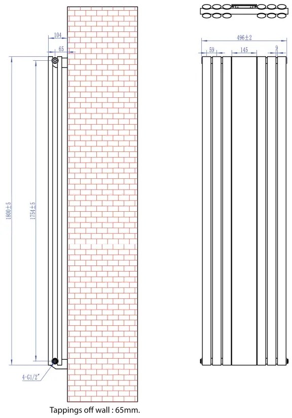 Eastbrook Tunstall dubbele radiator met spiegel 50x180cm 1654W antraciet