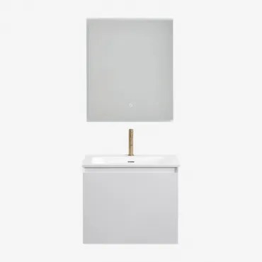Macrae Houten Badkamermeubelset Met Geïntegreerde Wastafel Wit & Rechthoekige Led En Anticondens 60x70 Cm Riben & Goud ↑20 - Sklum