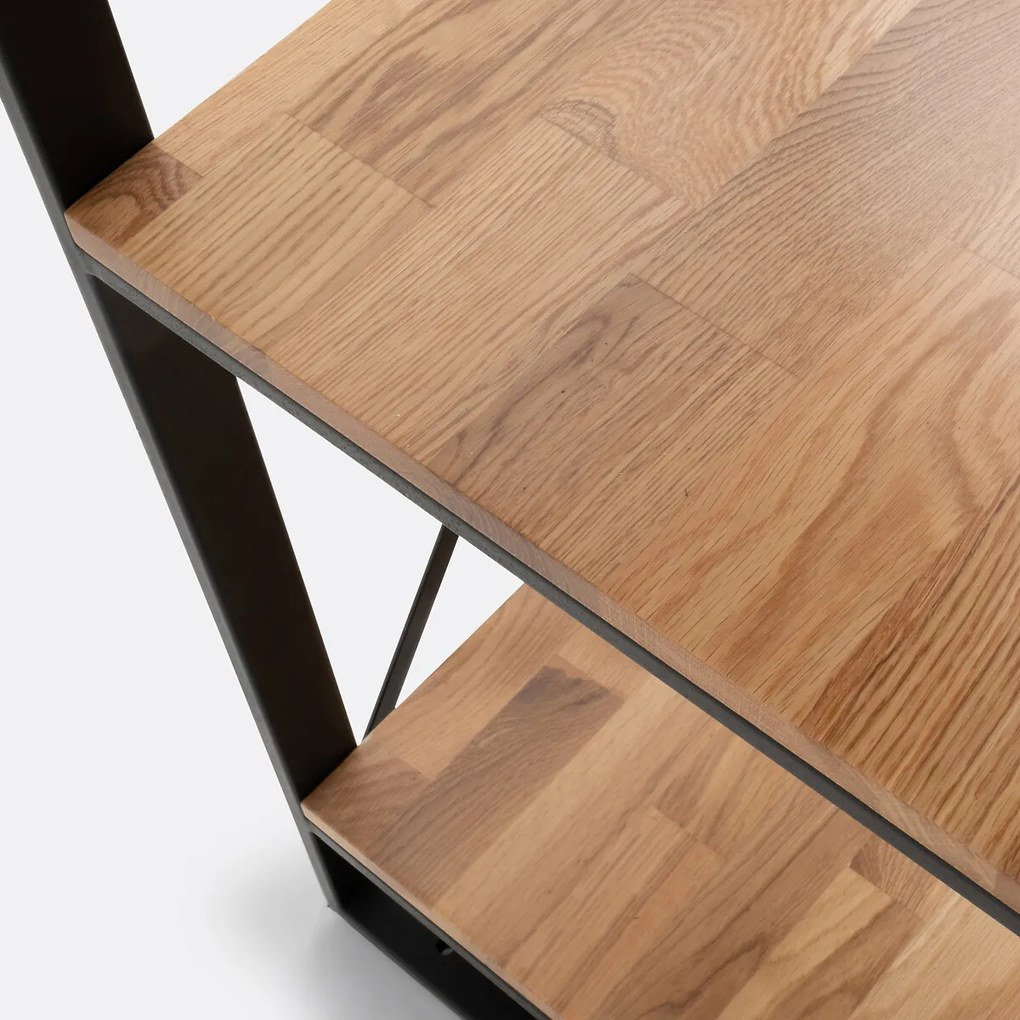 Boekenkast, massief eiken en staalmetaal, HIBA