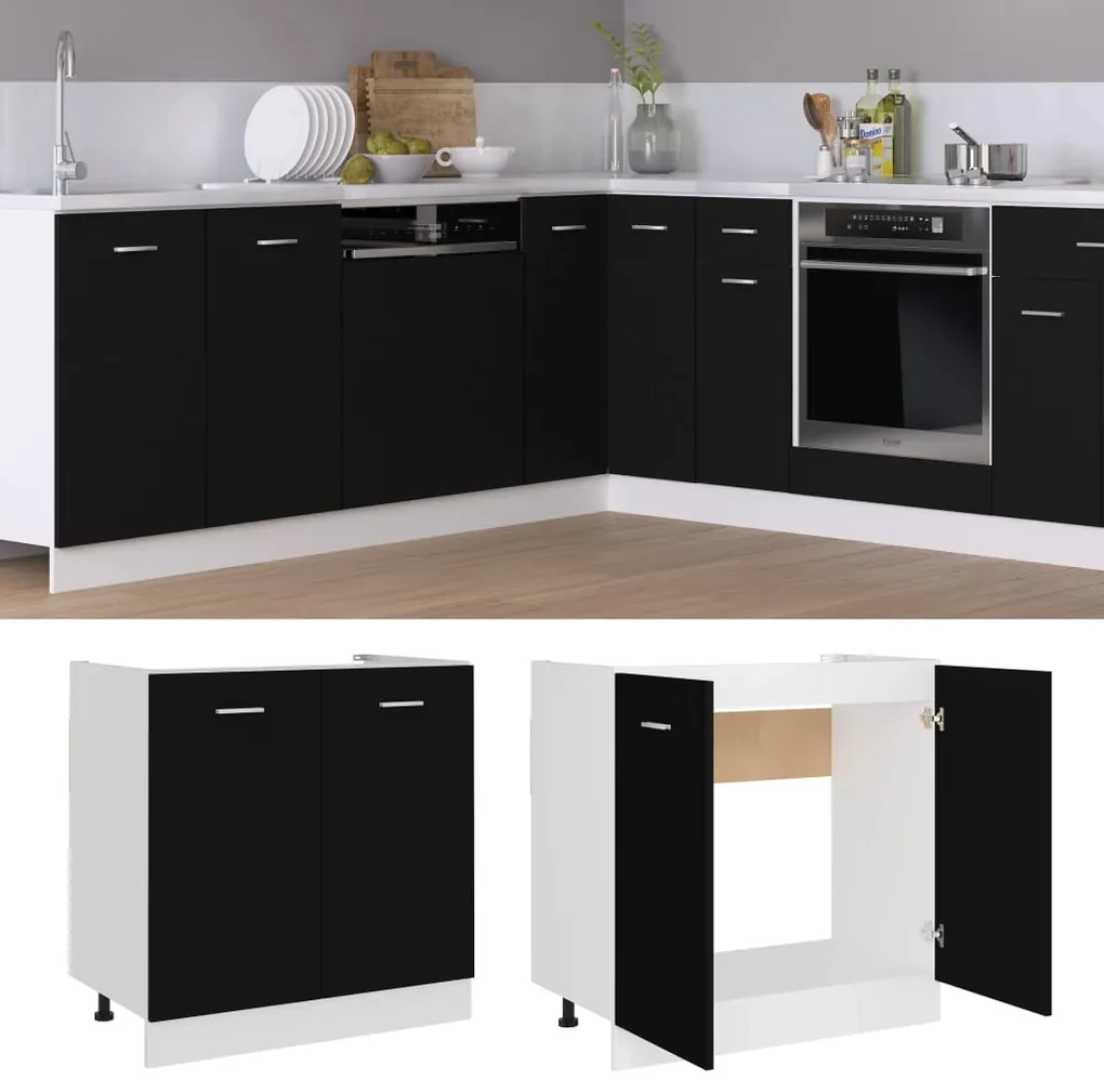 vidaXL Wastafelonderkast 80x46x81,5 cm bewerkt hout zwart