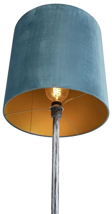 Vloerlamp antiek grijs velours kap blauw 40 cm - Simplo Retro E27 Binnenverlichting Lamp