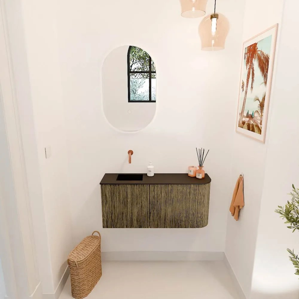 Mondiaz Joya 90cm toiletmeubel ronding rechts dusk met wastafel faye links zonder kraangat urban