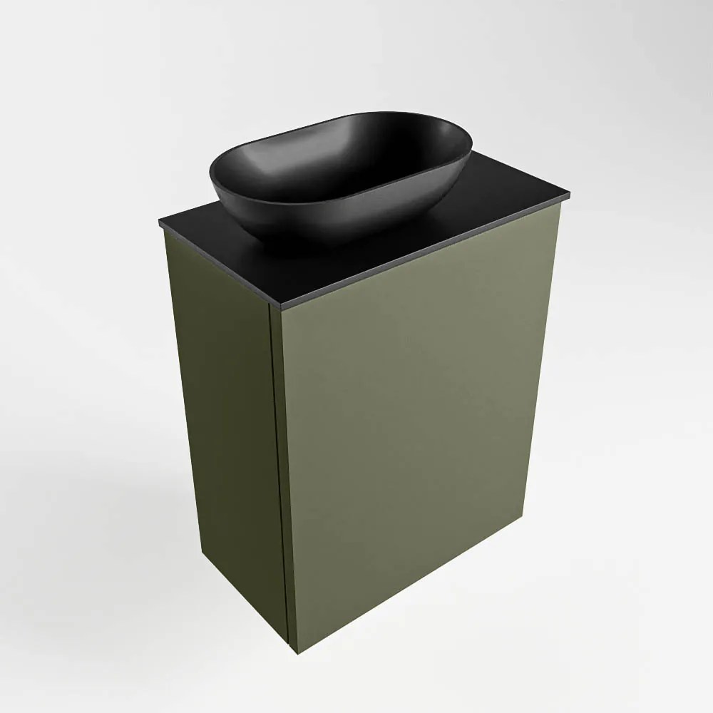 Mondiaz Fowy toiletmeubel 40cm army met zwarte waskom links en kraangat