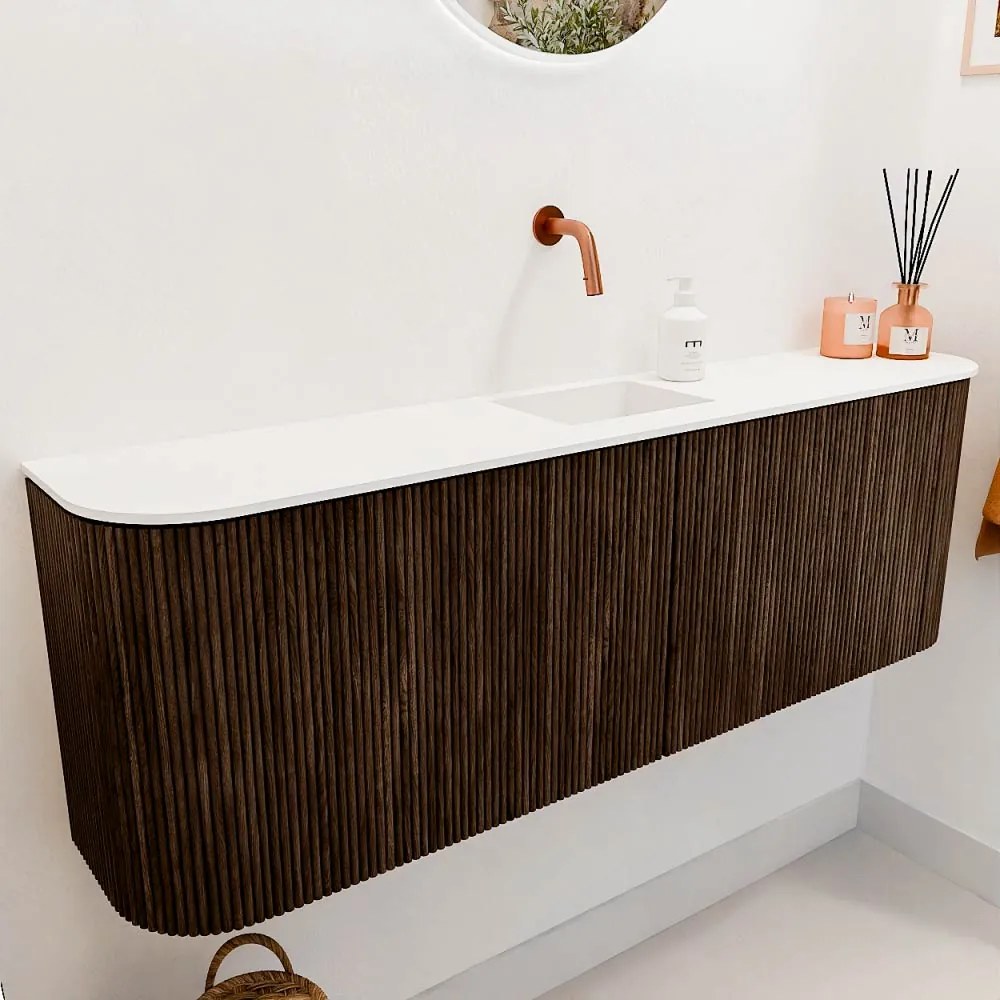 Mondiaz Joya 125cm toiletmeubel ronding links/rechts walnut met wastafel faye midden zonder kraangat talc
