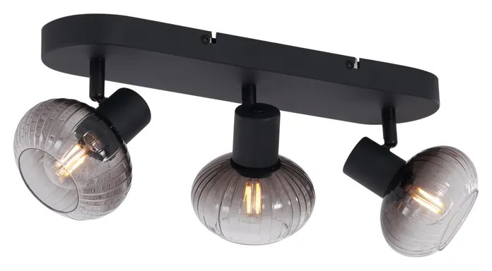 Afgeronde plafondSpot / Opbouwspot / Plafondspot zwart met smoke glas 3-lichts - Teddy Modern E14 Scandinavisch ovaal Binnenverlichting Lamp