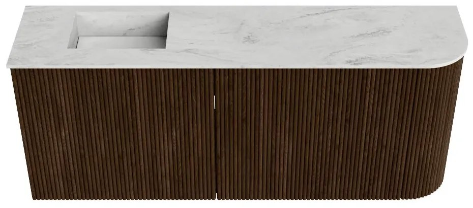 Mondiaz Joya DLux 100cm toiletmeubel ronding rechts walnut met wastafel faye links 1 kraangat opalo
