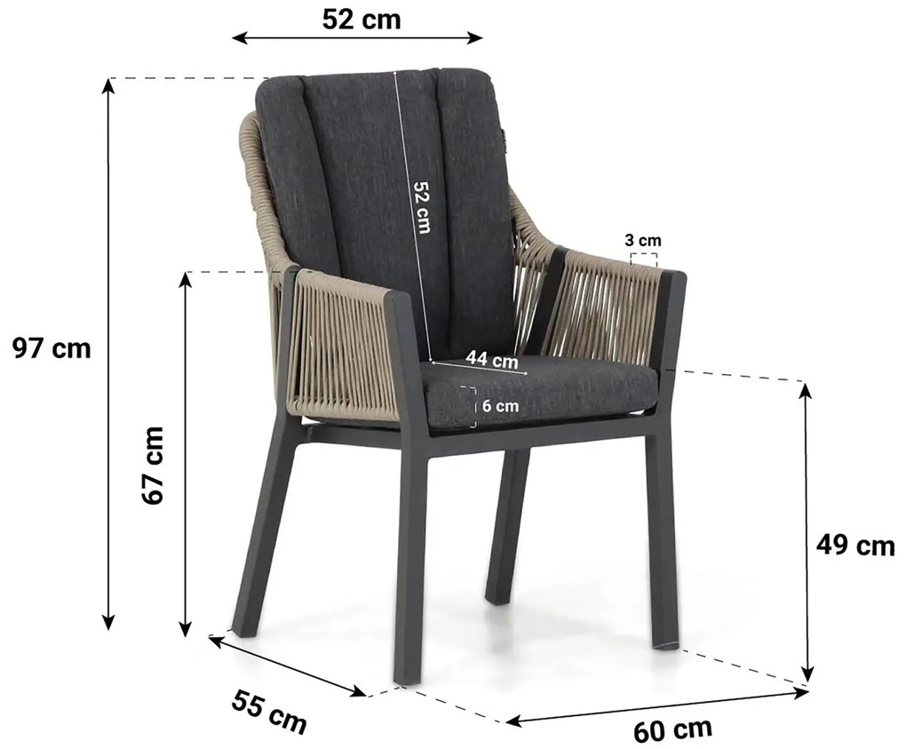 Tuinset 6 personen 240 cm Aluminium/Rope Taupe Lifestyle Garden Furniture Verona/Valley