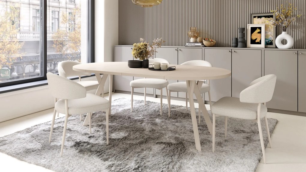 ALMO 100 Beige/Beige poten - RONDE LOFT/INDUSTRIËLE TAFEL VOOR WOONKAMER/EETKAMER, UITSCHUIFBAAR