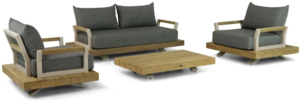 Stoel en Bank Loungeset 4 personen Aluminium/Teak Old teak greywash Santika Furniture Santika
