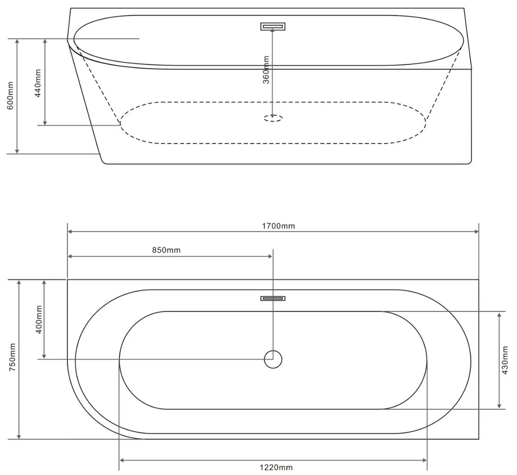 Badstuber Faro hoekbad rechts 170x75cm wit