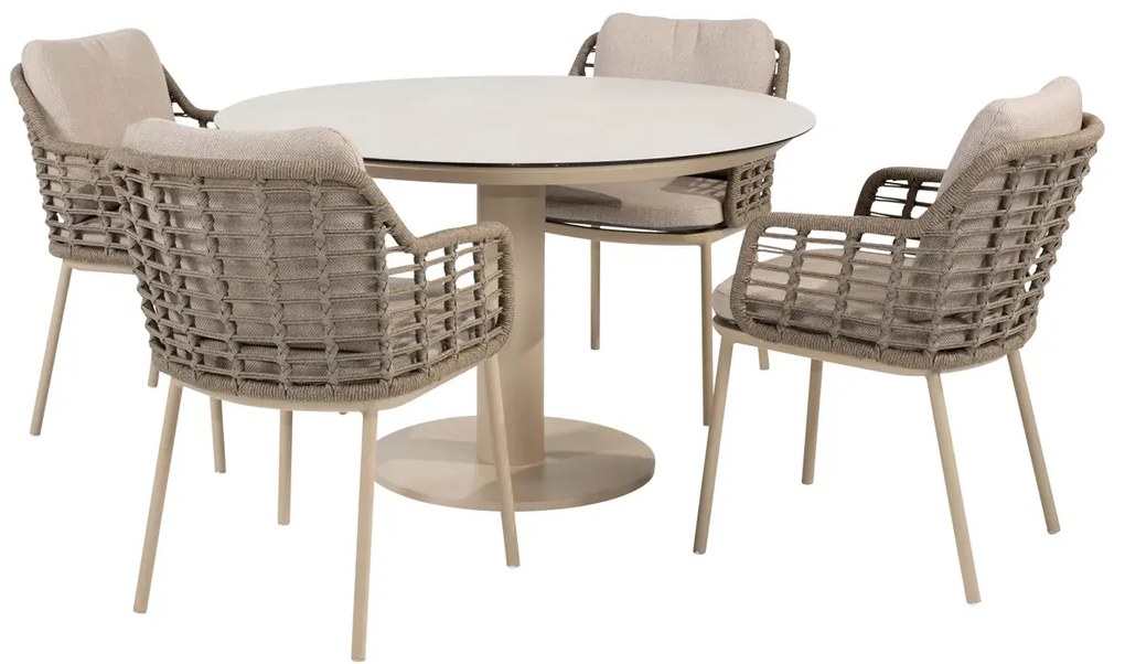 Taste by 4 Seasons Puglia tuinset latte met Sarah tafel met geprint keramisch blad Ø 120 cm SALE Tuinset taupe weerbestendig