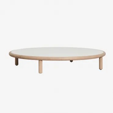 Ronde Salontafel Voor De Tuin Van Acaciahout Olivia Ø100 Cm & Gardenia Wit & Lichte Acaciekleur - Sklum