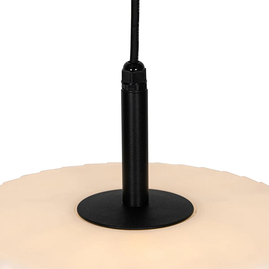 Moderne buiten hanglamp zwart met witte kap 45,6 cm IP44 - Robbert Modern E27 IP44 Buitenverlichting rond