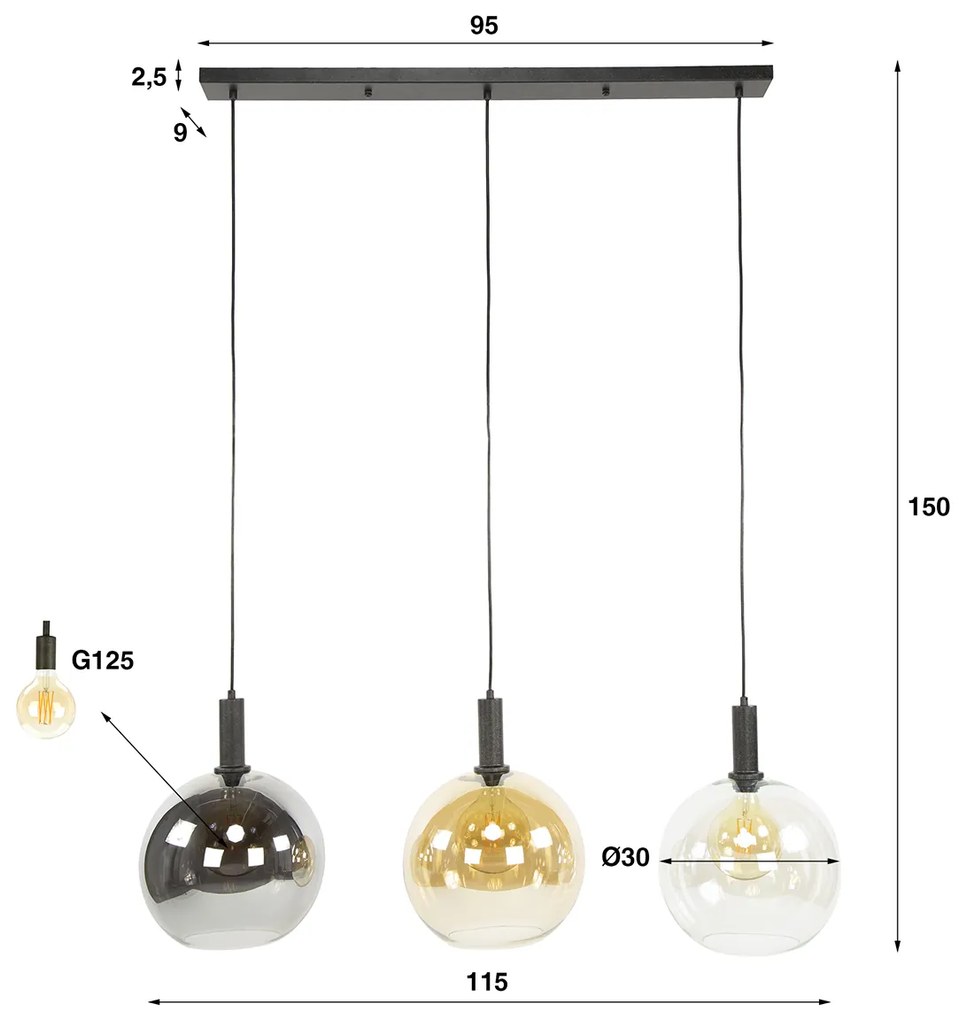 Hanglamp Tricolore 3-lichts Zwart